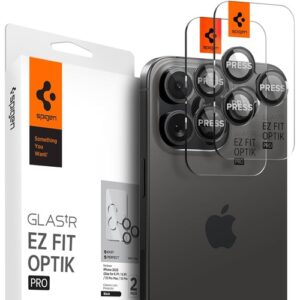 Spigen Camera Lens Screen Protector [GlasTR EZ Fit Optik Pro] Designed for iPhone 16 Pro Max/iPhone 16 Pro/iPhone 15 Pro Max/iPhone 15 Pro [Case Friendly] - Black Titanium [2 Pack]