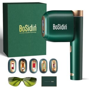 Laser Hair Removal, BoSidin IPL Hair Removal with Painless Ice-Cooling, 2-in-1 Face SR Rejuvenation, 6+1 Modes, 6 Levels Hair Removal for Women Permanent, Laser Hair Removal Kit with Shaver, Goggles