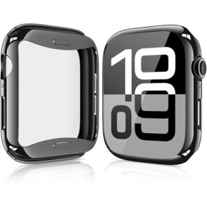 JULK [2 Pack for Apple Watch Case Series 10 (2024) 42mm, Full-Body Soft TPU Screen Protector Case, Ultra-Thin Protective Cover, All-Around Shockproof Guard (42mm, 1 Black + 1 Clear)