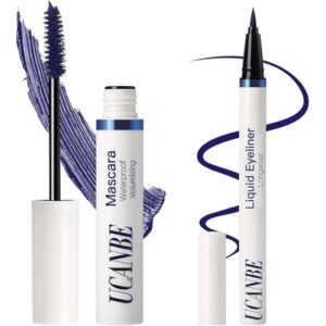 UCANBE Blue Mascara and Liquid Eyeliner Set, Waterproof Colored Eye Makeup Duo - Enhance Your Gaze with Natural Lasting Lift & Curl for Lashes and Pigmented Smudge-Proof Eye Liner