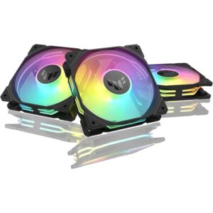 ASUS TUF Gaming TR120 ARGB Reverse Fan - Black - Triple Pack Higher Cooling Performance Extra-Thick 28mm Fan Frame, Exclusive Double-Layered LED Matrix Design with 16 Addressable RGB LEDs, Aura Sync