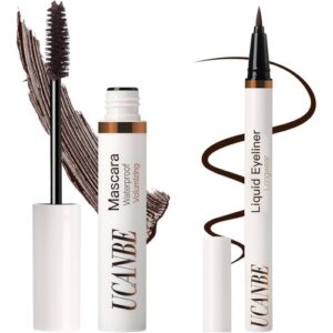 UCANBE Brown Mascara and Liquid Eyeliner Set, Waterproof Colored Eye Makeup Duo - Enhance Your Gaze with Natural Lasting Lift & Curl for Lashes and Pigmented Smudge-Proof Eye Liner