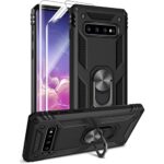Androgate for Samsung Galaxy S10 Case with HD Screen Protectors, Military-Grade Metal Ring Holder Kickstand 15ft Drop Tested Shockproof Cover Case for Samsung Galaxy S10 (2019) Black