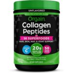 Orgain Hydrolyzed Collagen Powder + 50 Organic Superfoods For Women & Men, 20g Grass Fed Collagen with Vitamin C, Unflavored - Hair, Skin, Nail, & Joint Support Supplement, Non-GMO, Type I & III, 1lb