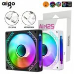 مروحة حاسوب Aigo Air12s حجم 12 سم 4 دبوس 5V 3 دبوس ARGB تأثير ضوء متعاقب مدور مروحة تبريد CPU PWM 120 مم أينفينيت سبيس فينتيدور