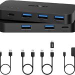 USB 3.0 Switch, USB Switcher 2 Computers Share 3*USB 3.0 and 1*USB C with Remote Control for PC Mouse Keyboard Printer Scanner, USB KVM Switch Selector Compatible with Windows, Mac, Linux