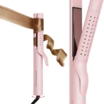 TYMO Airflow Curling Iron for Lasting Curls - Flat Iron Hair Straightener and Curler 2 in 1, Anti-Scald Ionic Curling Wand 1.25 Inch, 360° Cool Air, 5 Temps & Dual Voltage for Long Short Hair, Pink