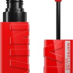 Maybelline Super Stay Vinyl Ink Longwear No-Budge Liquid Lipcolor Makeup, Highly Pigmented Color and Instant Shine, Red-Hot, Fire Engine Red Lipstick, 0.14 fl oz, 1 Count