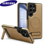 Official Leather Stand Holder Magnetic Case Samsung Galaxy S25 S24 S23 S22 Ultra Plus S24FE for Magsafe Wireless Charging Cover