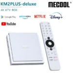 MECOOL-4K أندرويد 11 صندوق تلفزيون معتمد ، KM2 زائد ديلوكس ، تلفزيون جوجل ، دولبي فيجن أتموس ، 4GB DDR4 ، 32GB ، 1000M LAN ، واي فاي 6 تيار TVBOX