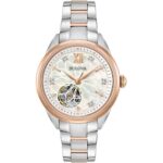 Bulova Ladies' Classic Diamond 3-Hand Automatic in Stainless Steel, Mother-of-Pearl Dial and Open Aperture Dial