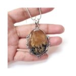 13.32gms Tiger Dendrite Agate Gemstone Oval 925 Sliver Bezel Set Pendant 2.00"