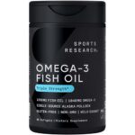 Sports Research Triple Strength Omega 3 Fish Oil - Burpless Fish Oil Supplement w/EPA & DHA Fatty Acids from Single-Source Wild Alaskan Pollock - 1250 mg, 90 ct
