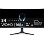Alienware AW3423DWF Curved QD-OLED Gaming Monitor - 34-inch Quantum Dot OLED 0.1Ms 165Hz 21:9 Curved Display, 99.3% DCI-P3 Color Gamut, VESA DisplayHDR True Black 400, AMD FreeSync Premium Pro - Black