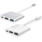 HDMI 4K USB C (نوع C) الى HDMI 4K مع منفذ USB 3.0 ومحول منفذ شحن USB C (فضي)