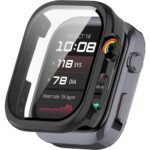 Case with Screen Protector for Huawei Watch D2, Ultra Slim Hard PC Full Coverage Proctective Case Lightweight Shockproof Anti-Scratch Bumper Cover with Tempered Glass (Black)