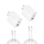 Anker iPhone 16 Charger, USB C Charger Block, 2-Pack 20W Fast Wall Charger for 16/16 Pro/Pro Max / 15 Series / iPad Pro and More, with 2 Pack 5 ft USB-C Cable