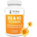 Dr. Berg D3 K2 Vitamin 5000 IU w/MCT Powder - Includes 50 mcg MK7 Vitamin K2, Purified Bile Salts, Zinc & Magnesium for Ultimate Absorption - K2 D3 Vitamin Supplement - 60 Capsules