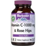 Bluebonnet Nutrition Vitamin C-1000 mg Plus Rose HIPS Vegetable Capules, for Immune Health, for Antioxidant Protection, Soy Free, Gluten Free, Non-GMO, Kosher, Dairy Free, Vegan, 90 Count