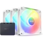 NZXT F120 RGB Core Triple Pack - 3 x 120mm Hub-Mounted RGB Fans with RGB Controller - 8 Individually-Addressable LEDs - Semi-Translucent Blades - High Static Pressure & Airflow - CAM Software - White