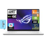 ASUS ROG Zephyrus G14 14.0" OLED 120Hz QHD White Gaming Laptop (AMD Ryzen 9 8945HS, RTX 4060 8GB, 16GB LPDDR5X RAM, 2TB PCIe SSD, RGB Backlit KB, Wifi 6E, Bluetooth 5.3, Micro SD, Win11Home) w/DKZ Hub