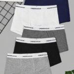 Extended Sizes سروال داخلي بوكسر بطباعة أحرف 5 قطع للرجال