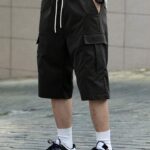 Manfinity EMRG شورتات رجالية بأربطة وجيوب، بموحد اللون، للرجال، شورتات صيفية عارضة