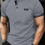 Manfinity Homme قميص بولو رجالي صيفي بأكمام قصيرة وخطوط مكتوب عليها حروف بشكل عشوائي بقصة عادية للعمل والتنقل