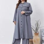 Lacomfia مجموعة قميص طويل وبنطلون للحجم الكبير، للربيع والخريف، بتصميم متواضع وطويل، مناسب للسفر والأوقات العادية والمنزل والعطلات