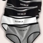 HANQIYA 4 قطع مجموعة ملابس داخلية نسائية مع طباعة الحروف وتصميم كتل الألوان، صديقة للجلد، ناعمة ورقيقة للاستخدام الرياضي