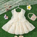 فستان صيفي للبنات بدون أكمام وحمالات، فستان أميرة للحفلات مزين بزهور 3D وأجنحة فراشات كبيرة
