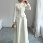 Elenzga مجموعة من 2 قطعة معطف وفستان أنيق مزين بلمسات باتشورك والشرابات للنساء