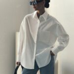 QIANZHIDU قميص نسائي بلون واحد أكمام طويلة، للعمل والمقابلات والمشي والاسترخاء بتصميم بسيط أنيق، مناسب للربيع والصيف والخريف