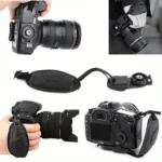 شريط يد ومسك كاميرا من جلد البولي يوريثان - شريط معصم مبطن للكاميرات DSLR والكاميرات بدون مرآة، متوافق مع نيكون وكانون - قبضة آمنة للتصوير الفوتوغرافي والفيديو، قابل للضبط، متوافق مع أشرطة الرقبة