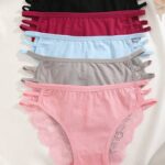 5 قطع/عبوة ملابس داخلية نسائية سيكسي متعددة الألوان من التنجيد و الدانتيل مع تصميم فتحات تهوية وحمالتين يمكن ارتدائها على وسط منخفض