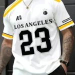 تي شيرت بتصميم تي شيرت كرة السلة ل- Los Angeles 23، للرجال - كاجوال وريضي، قطن مطاطي، بأكمام قصيرة وياقة دائرية - مثالي للملابس الصيفية والأنشطة الخارجية