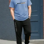 Manfinity Homme مجموعة بيجامة كاجوال بأكمام قصيرة و بنطلون طويل، بسيطة و عصرية للارتداء اليومي خلال الصيف للرجال، قميص مطابق مجموعة للرجال، ملابس رجالية، بدلات قمصان مطابقة للرجال، مجموعة عادية قميص و بنطلون للرجال