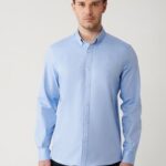 Erkek Mavi Düğmeli Yaka %100 Pamuk Oxford Gömlek B002034