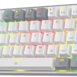 ريدراجون كيبورد العاب K617 فيز بسلك 60% باضاءة RGB و61 مفتاح ميكانيكي مدمج مع اغطية مفاتيح باللونين الابيض والرمادي، مفتاح احمر خطي، يدعم برنامج التشغيل الاحترافي/البرامج