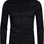 Men's Long Sleeve Button Up Shirts Solid Slim Fit Casual Business Formal Dress Shirt