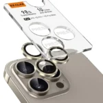 EZ-GLAZ-1 Pack for iPhone 15 Pro Max/iPhone 15 Pro Camera Lens Protector w/Aviation Aluminum Rings, 9H Tempered Glass, Scratch Resistant, HD View, Night Shoot, Case Friendly - Natural Titanium