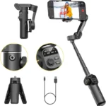 Gimbal Stabilizer for iPhone, 3-Axis iPhone Gimbal Built in 7.8' Extension Rod, Portable Gimbal Stabilizer w/OLED Display for iPhone/Android, Perfect for TikTok YouTube Vlogging-Smart X2 Black