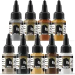 Monument Hobbies Pro Acryl Metallic Set Acrylic Model Paints for Plastic Models - Miniature Painting, no-clog cap, comes loaded with glass agitator