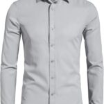 Men's Long Sleeve Button Up Shirts Solid Slim Fit Casual Business Formal Dress Shirt