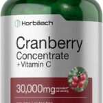 Horbäach Cranberry Concentrate Extract Pills + Vitamin C | 30,000mg | 120 Capsules | Triple Strength Ultimate Potency Formula | Non-GMO and Gluten Free Supplement