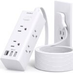 10Ft Extension Cord with Multiple Outlets, Flat Plug Power Strip Surge Protector with 10 Ft Long Cord, 6 Outlet 3 USB Ports (1 USB C), Multi Outlet Wall Plug for Travel, College, Dorm Room Essentials