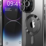 (2024 New) Magnetic Clear for iPhone 13 Pro Max Phone Case with MagSafe, [Camera Lens Cover Protection + Screen Protector] Slim Thin Promax Mag Safe Women Girls Men for Apple 13pro Max (Black)