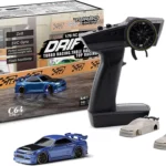 سيارة سباق تربو راسينغ بمقياس 1:76 مع جيروسكوب صغير متناسب بالكامل مع جهاز تحكم عن بعد RTR 2.4GHZ مع 2 هيكل قابل للاستبدال (C64 بلو دريفت)