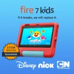 Amazon Fire 7 Kids tablet (newest model) ages 3-7. Top-selling 7" kids tablet on Amazon. Includes 6 months of ad-free and exclusive content, easy parental controls, 10-hr battery, 16 GB, Red