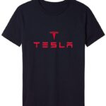 Mens Tesla Red Logo T-Shirt Mens Cotton Short Sleeve (X-Large, Black)
